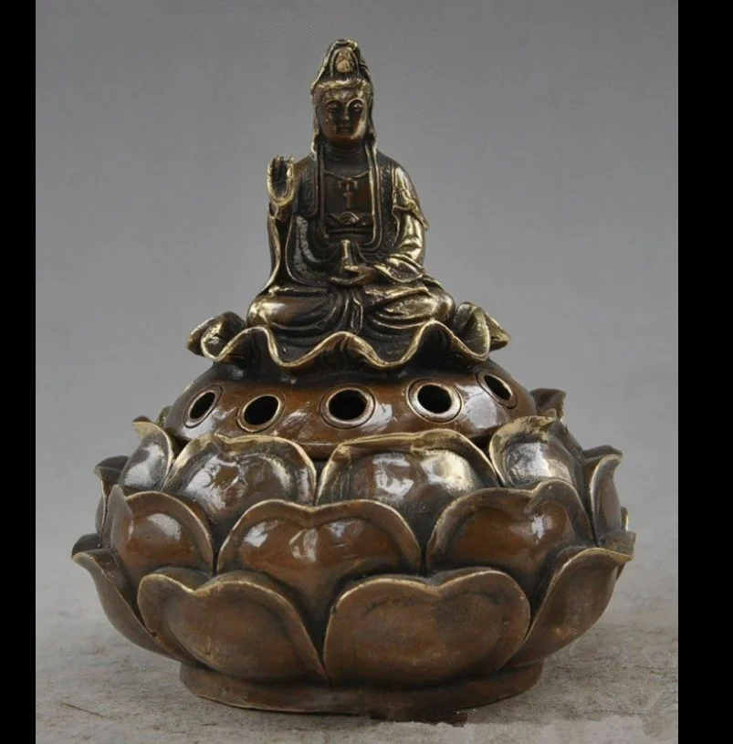 

15 Cm * / Chinese буддизм, латунь L Guanyin Bodhisattva горелка для благовоний в виде лотоса статуи для украшения коллекционные украшения