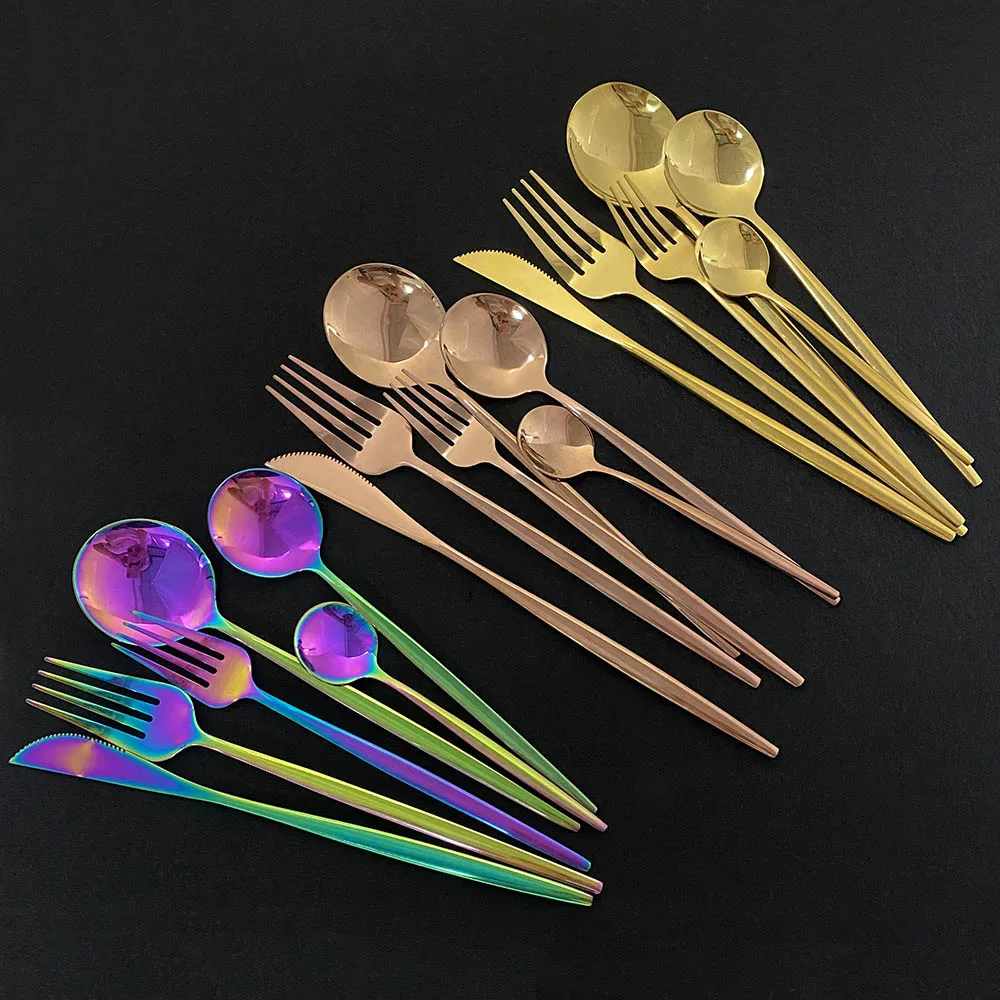 Набор голубых столовых приборов комплект позолоченной посуды из нержавеющей