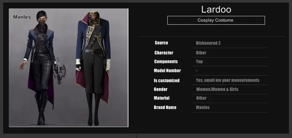 Dishonored 2 костюм Emily Kaldwin косплей костюм на Хэллоуин игра нарядная одежда темно-синий наряд для взрослых женщин карнавальный полный комплект