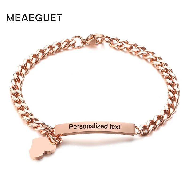

Гравировка ID браслет для женщин Персонализированные текст цвета розового золота браслет для Femme нержавеющая сталь мама, жена Женская Ювели...