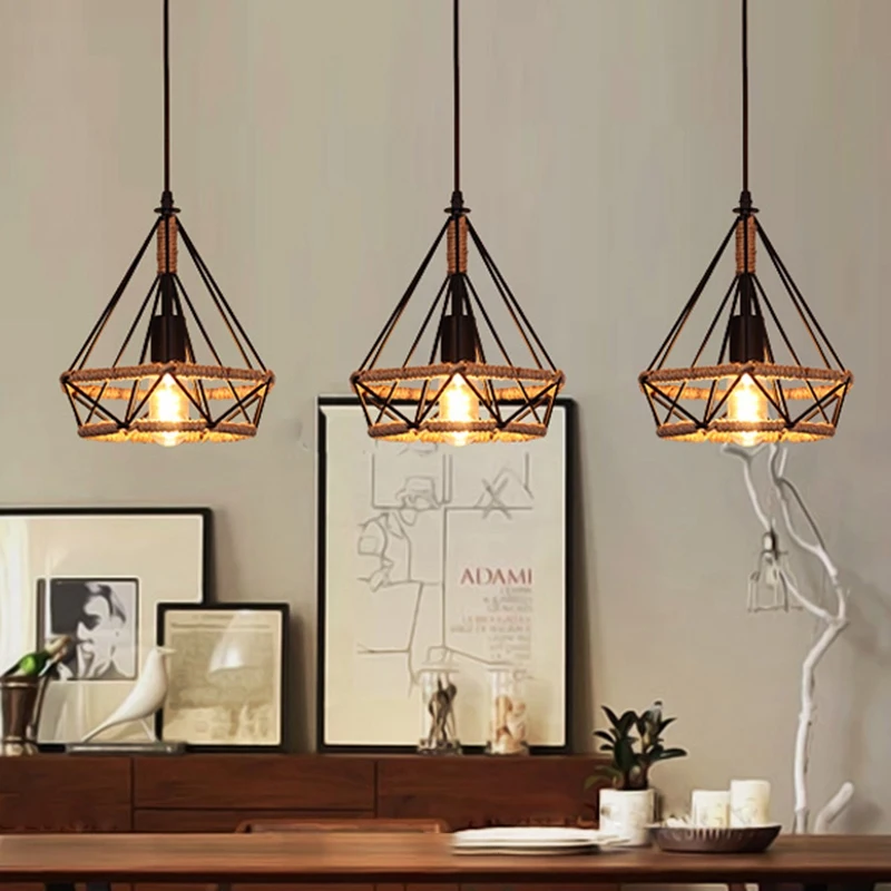 Скандинавские кованые Ретро пеньковые веревки ресторанные люстры промышленные