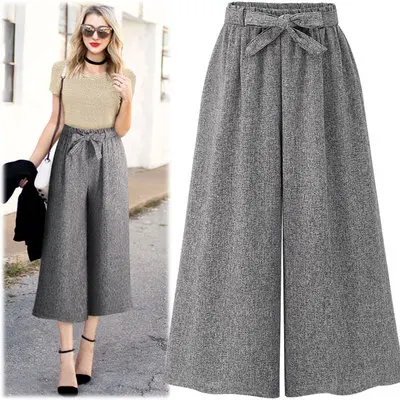 

2020 European Style High Waist Black And Grey Women Pants Loose Vintage Pants Plus Size Brief Women's Trousers Wide Leg Pants