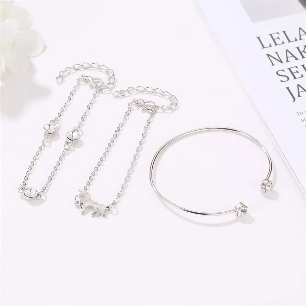 Комплект из 3 предметов модный браслет с единорогом и кристаллами для женщин