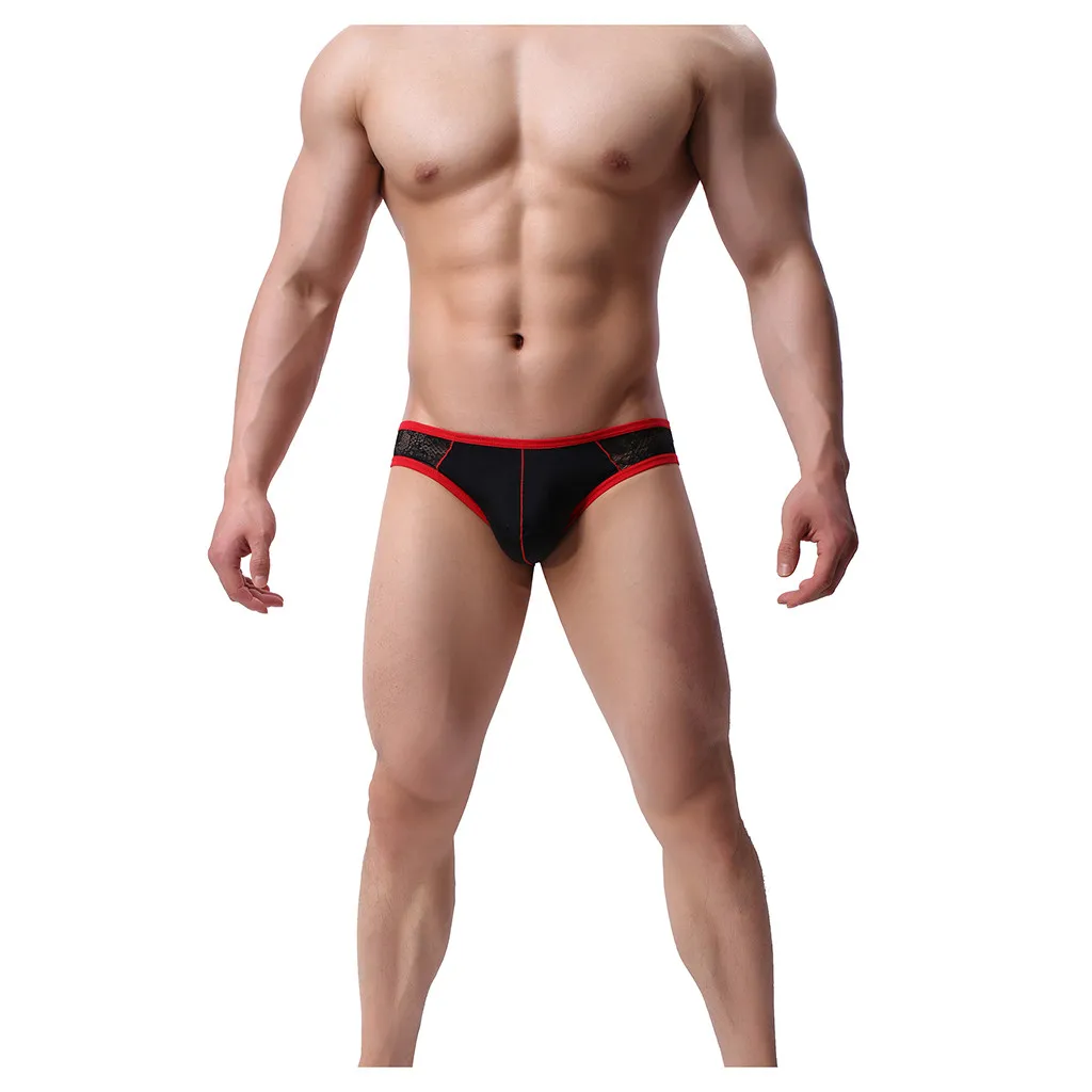 Мужские трусы брифы с заниженной талией Черные Гладкие Бесшовные дышащие бикини