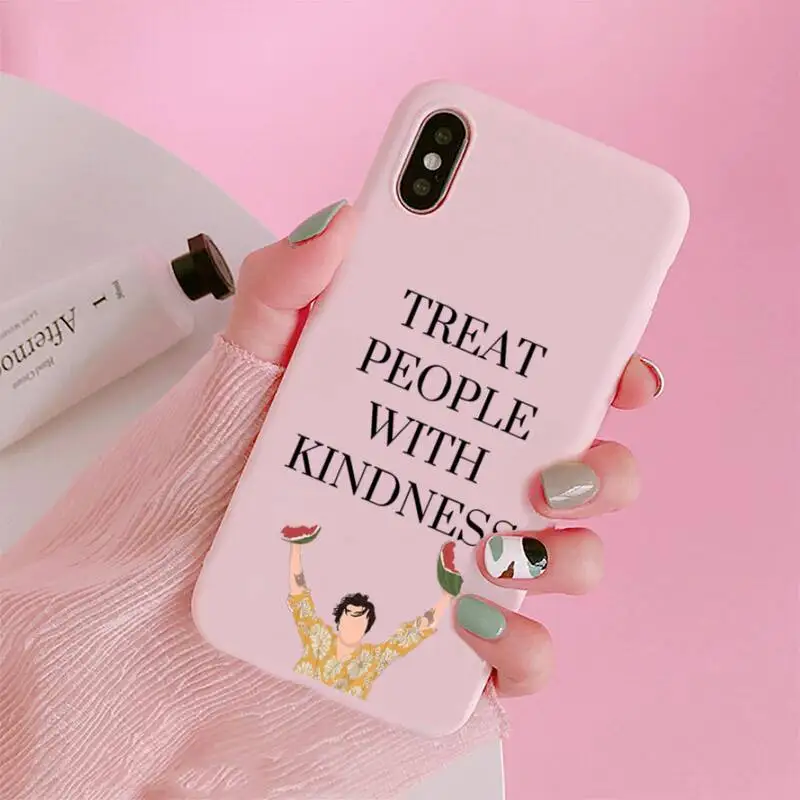 

Harry Styles Treat People With Kindness Phone Case Candy Color Pink for iPhone 11 pro XS MAX 8 7 6 6S Plus X 5S SE 2020 XR