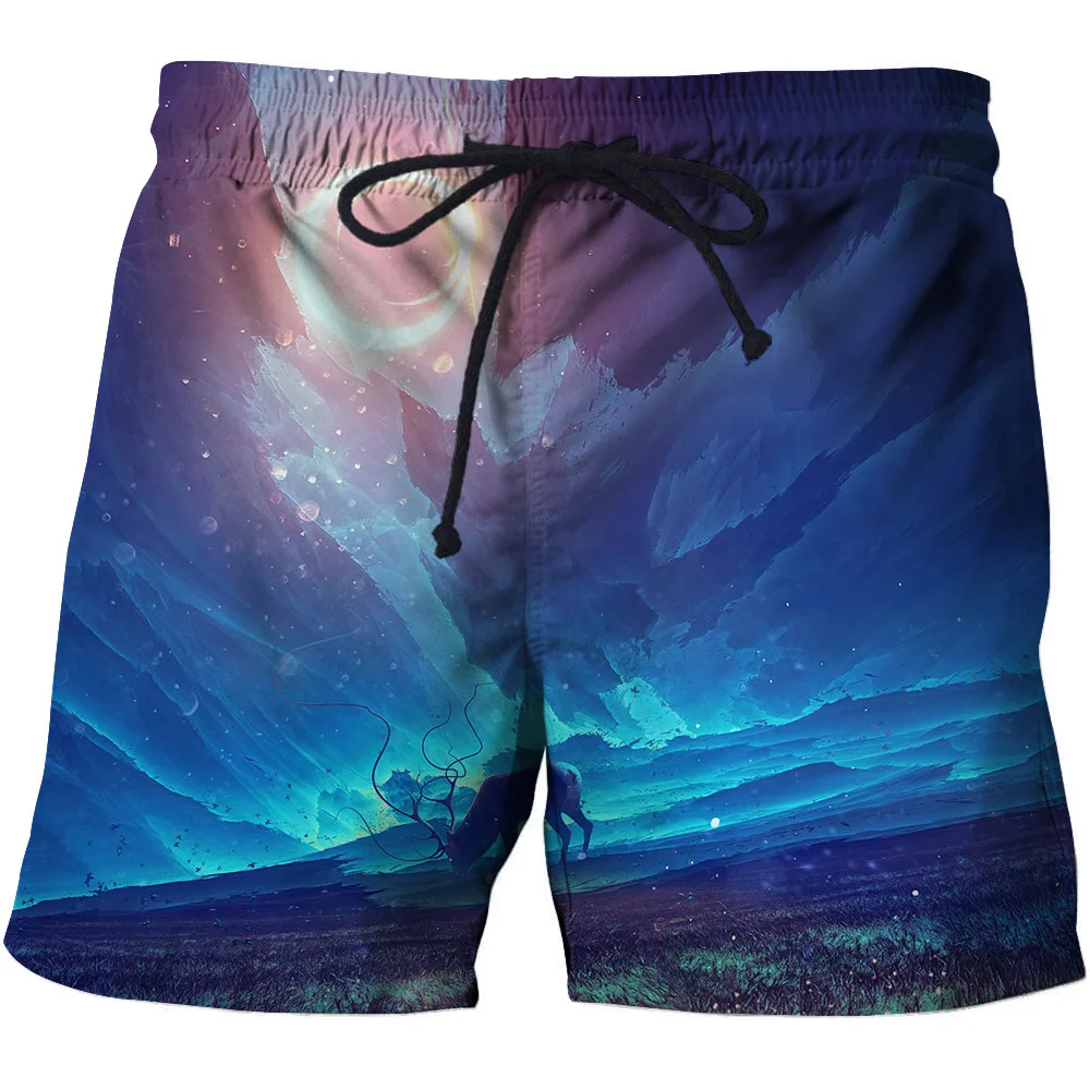 Шорты мужские пляжные с 3D принтом коровы Graze под звезды эластичная талия короткие