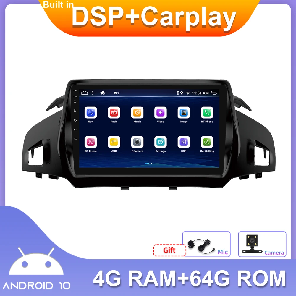 

Car stereo radio player double 2 din For Ford Kuga 2013-2017 Android 10.0 with DSP+Carplay+Wifi+Camera+GPS Map+SWC+Mirror Link