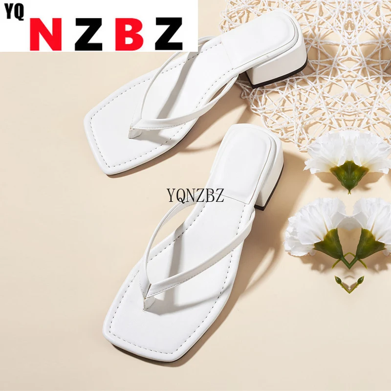 

Шлепанцы YQNZBZ женские на низком квадратном каблуке, повседневные сланцы, пляжные сандалии, без застежки, для улицы, лето 2021