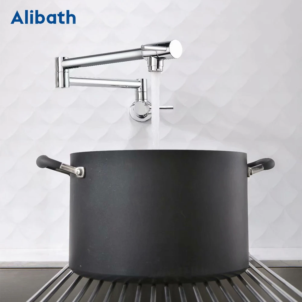 Латунный настенный смеситель для кухни поворотный складной выдвижной