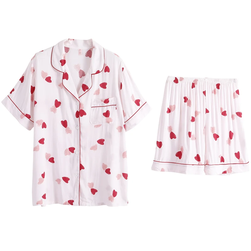 

Cute Short Sleeve Poplin Pajamas Women's Summer Thin Cotton Silk Home Clothing Artificial Cotton Can Be Worn outside Cardigan