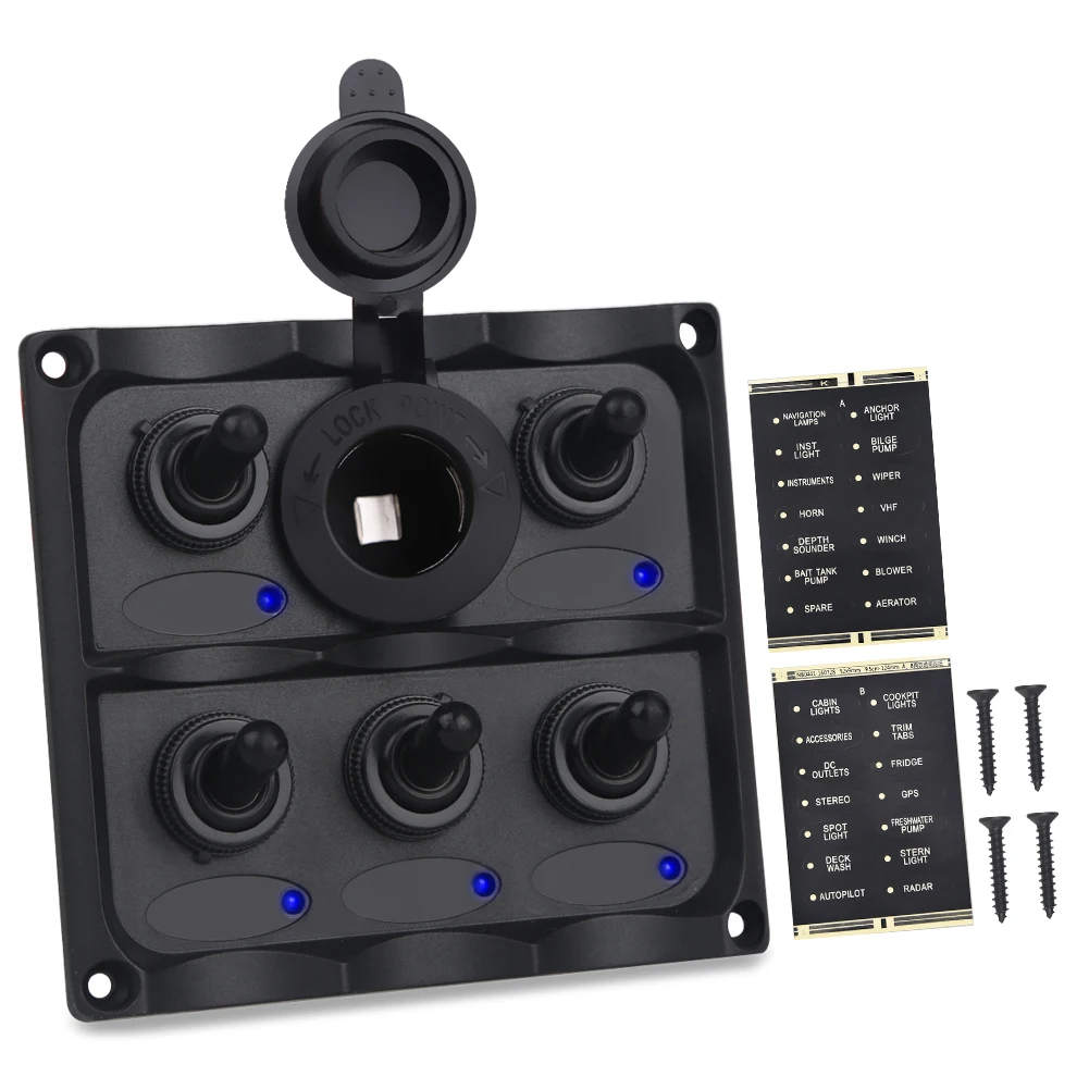 Truck Boat Switch Panel 12v 5 Gang Yacht Led Rocker Circuit Breaker Auto Car With Cigarette Lighter | Автомобили и мотоциклы