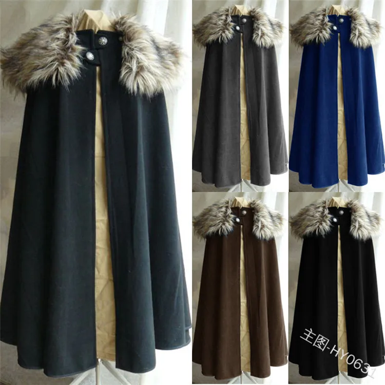 

Men's Woolen Coat Retro Solid Color Steampunk Cloak Cloak Coat Trench Fur O Neck Button Winter Autumn Thick Vintage Punk