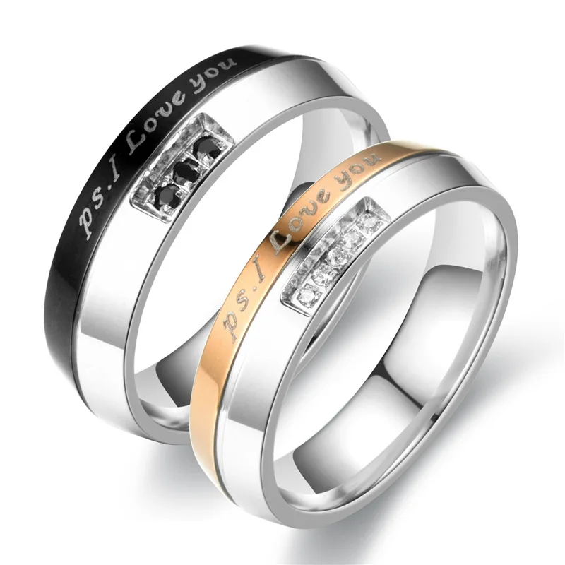 

Aroutty 2021 New Fashion Couple Rings Stainless Steel Zircon Couples Rings For Women Men Jewelry Accessories Dropshipping