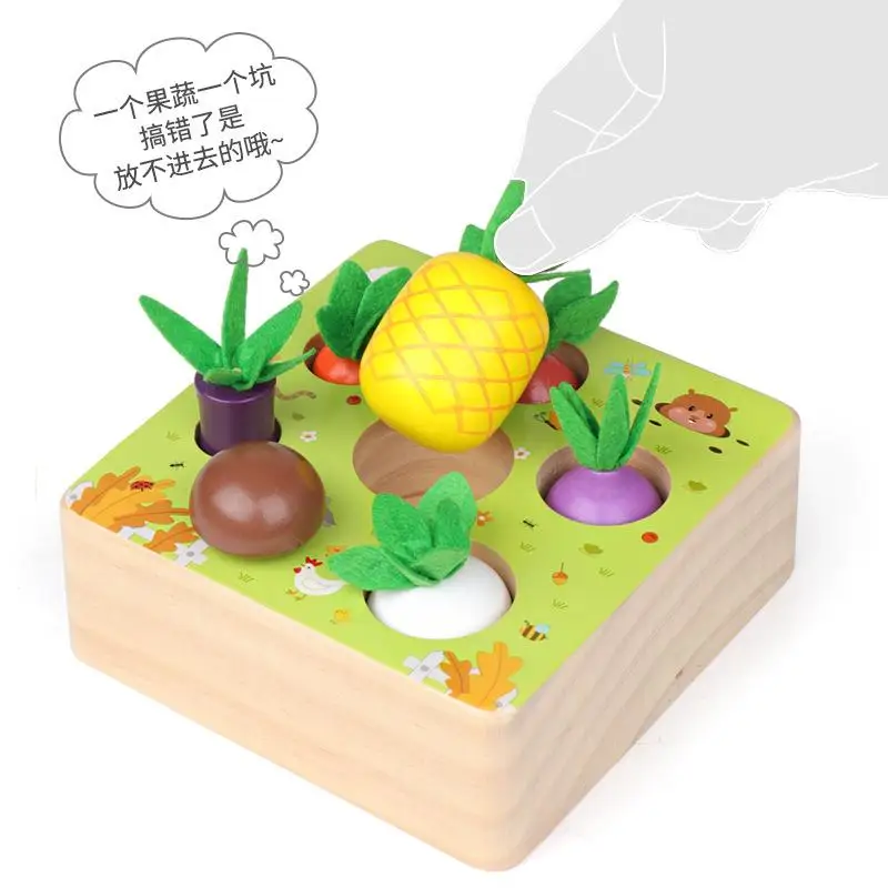 Новый деревянный блок монтессори игрушка потянув фрукты овощи фермы набор