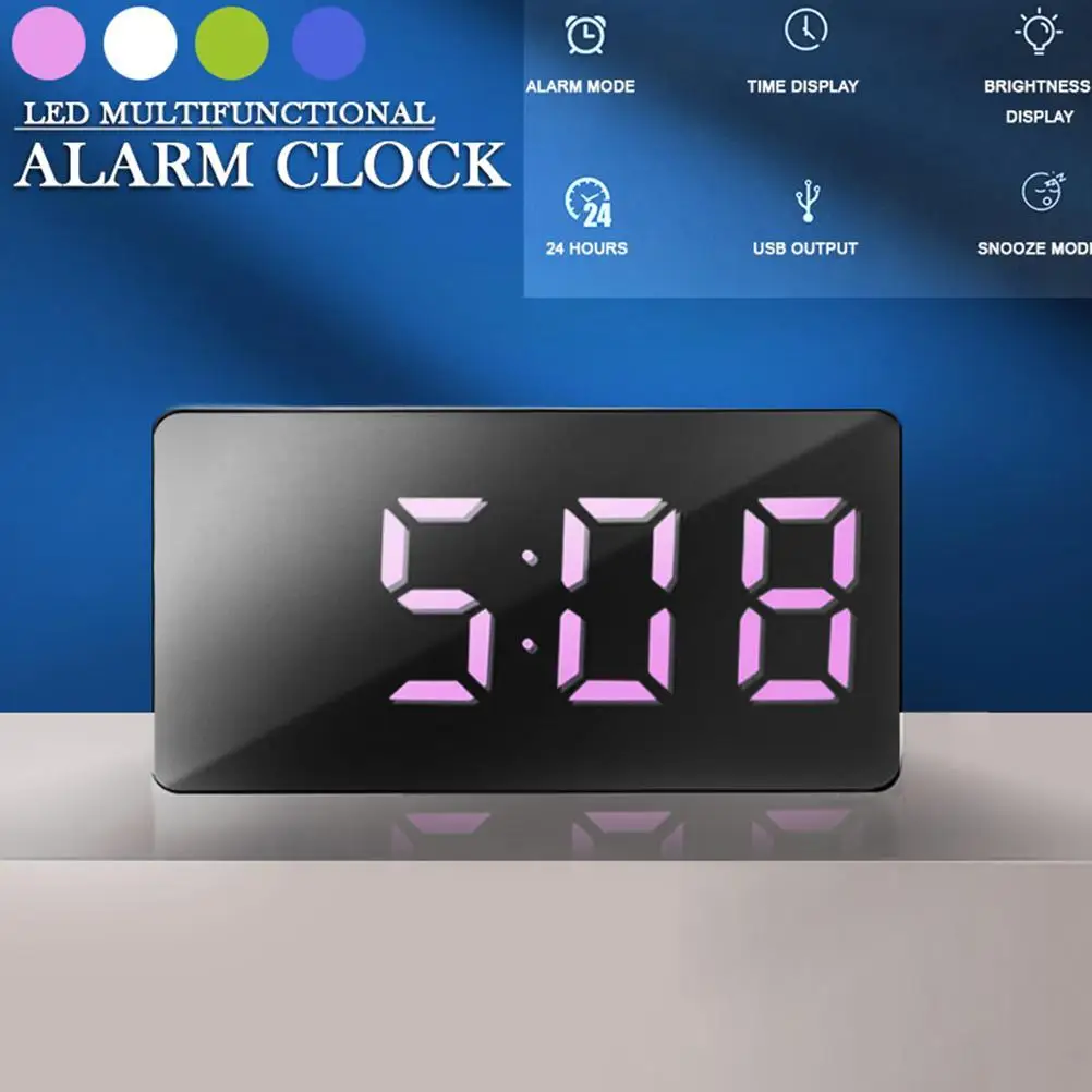 Цифровой будильник светодиодный зеркальный многофункциональный мини для