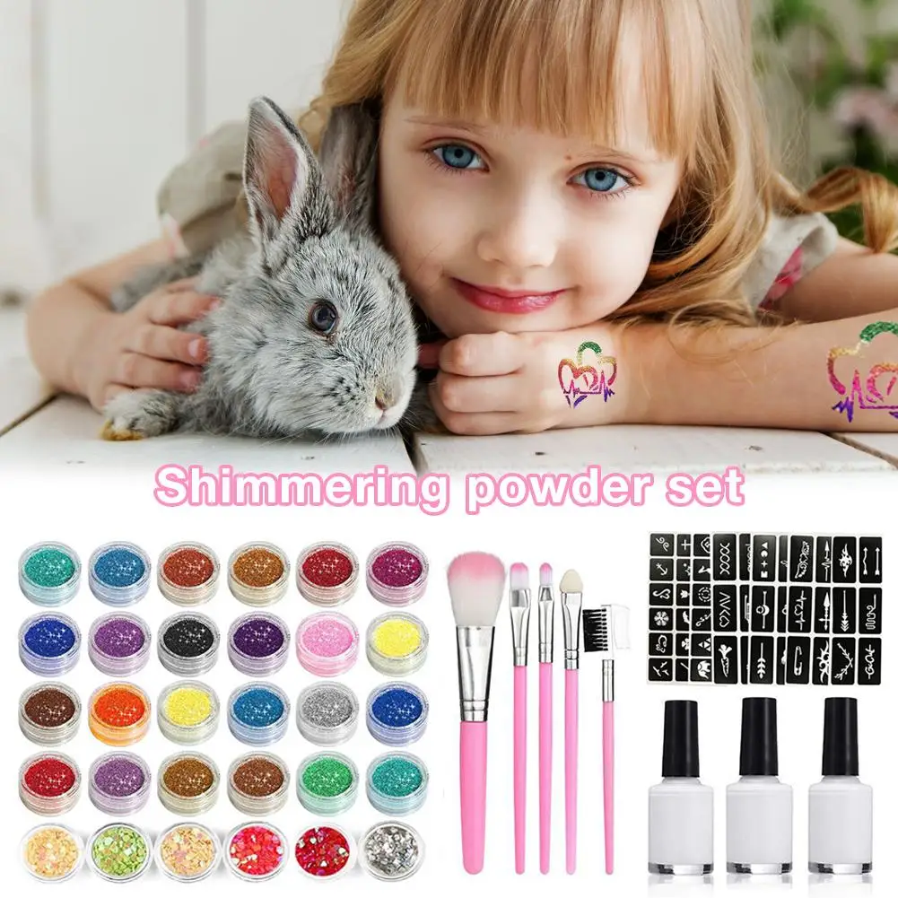 Новый набор из 60 шаблонов Flash Diamond Glitter Powder для Временной Татуировки