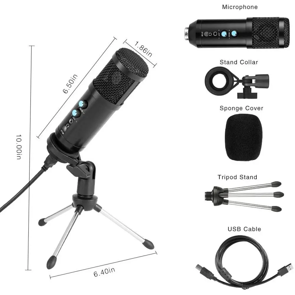 

Computer USB Condenser Microphone Microphone With Tripod Stand For Stable Live Recording 115dBSP.L 20-16000Hz
