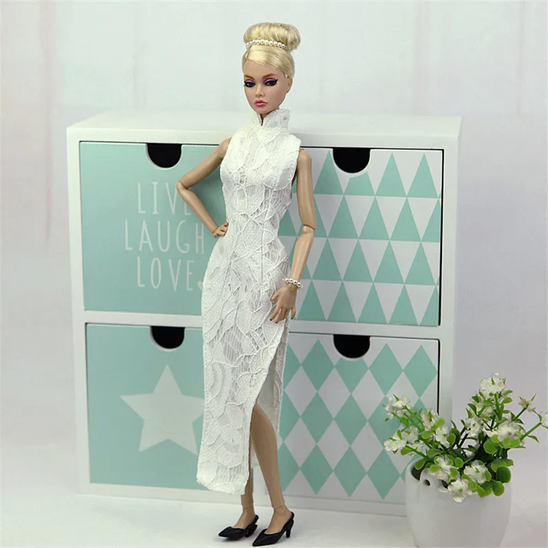 

Elegant White Qipao Dress Outfit Set for Barbie 1/6 30cm BJD FR Doll Clothes Accessories Play House Dressing Up Toys Gift