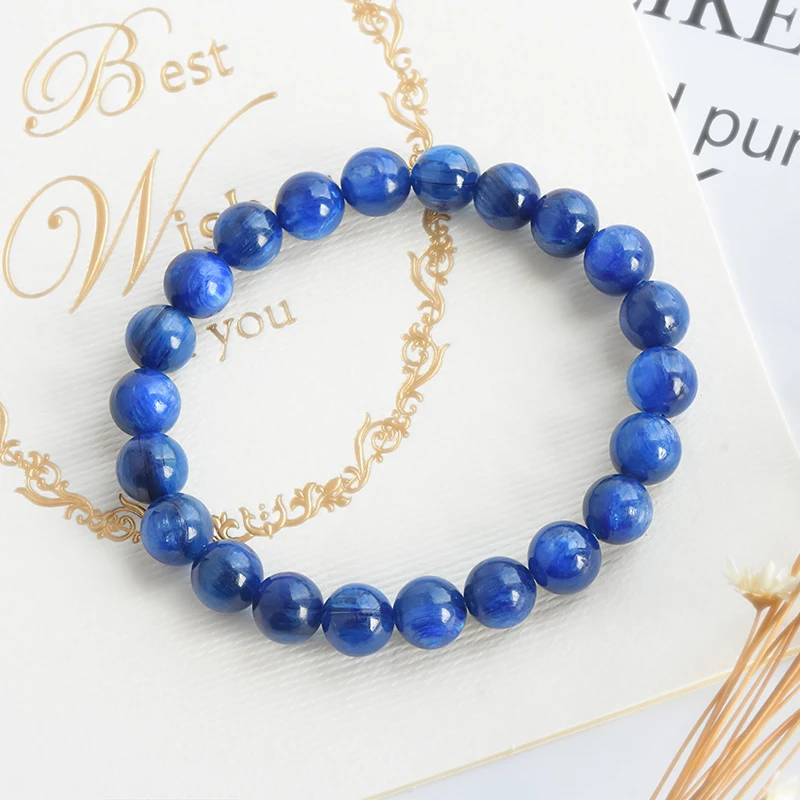 

MH Natural 5A Collector Kyanite Bracelet Blue Crystal Bracelet Single Loop Cat's Eye Effect