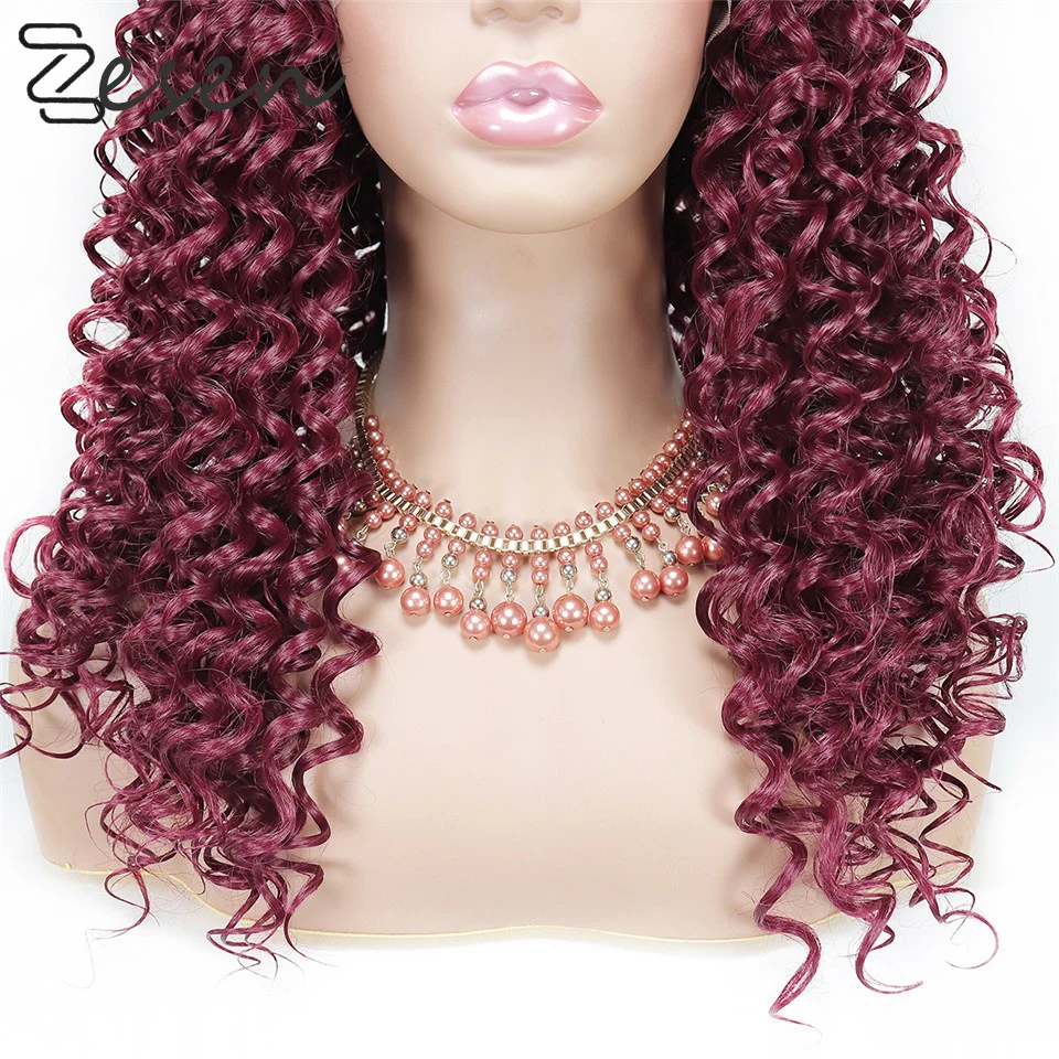 ZESEN 13x4 Synthetic Lace Front Wig 99j Dark Wine Colored Deep Wave Wigs free Part Hair for Women | Шиньоны и парики