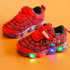 Новые осенние детские светящиеся кроссовки с человеком-пауком для мальчиков и девочек, детская светящаяся обувь с мультипликационным принтом, светильник, сетчатый спортивный светильник, обувь для малышей