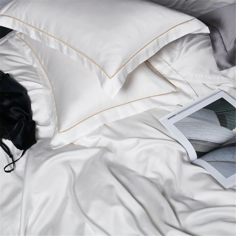 

SlowDream Women 100% Silk White Bedding Set Beauty Romantic High Quality Duvet Cover Pillwocase Queen King Flat Sheet For Sleep