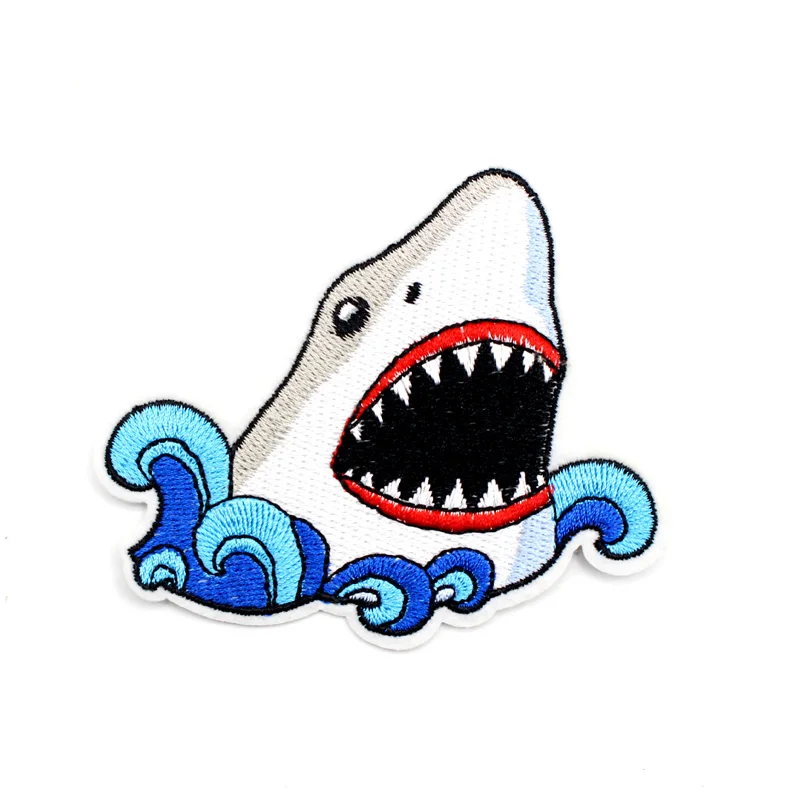 Нашивки большого размера с вышивкой в виде мультяшной акулы для полос на рюкзаке