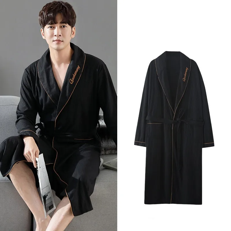 

Men's Cotton Plus Size Kimono Robe Gown L-4XL Pajamas Spring Autumn New Full Sleeve Bathrobe Casual Turn-down Collar Sleepwear