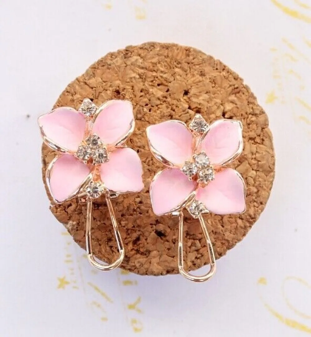 

New Elegant Noble Zinc Alloy Earrings Blue Flower Crystal Camellia Ear Clip Ladies Earrings Pendant Jewelry Christmas Gift