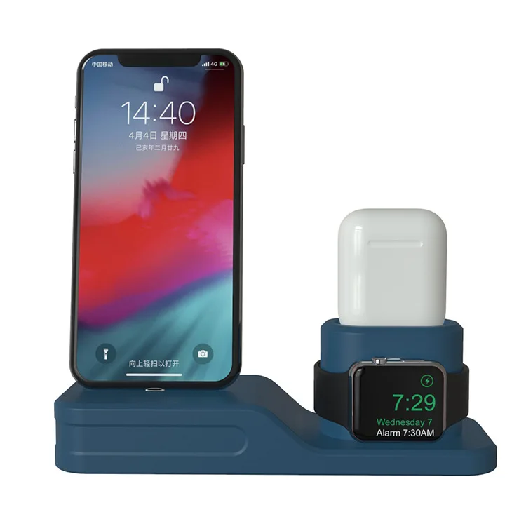 Беспроводной Зарядное устройство подставка для IPhone airpods Apple Watch, док-станция для зарядки Зарядное устройство для наручных часов Apple Watch Series 4/3/2/1 IPhone X 8 XS - Цвет: Navy