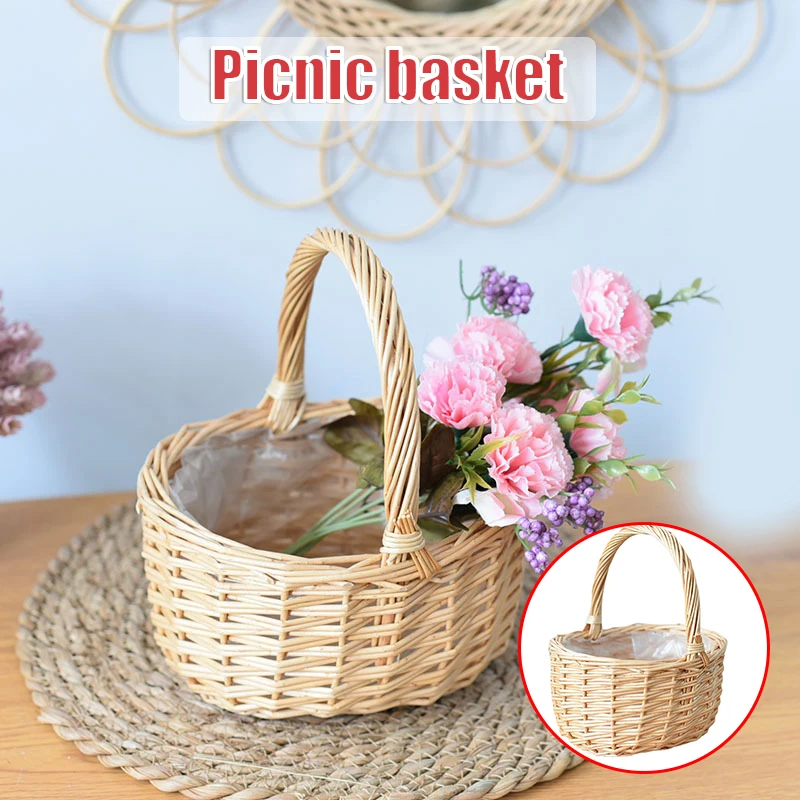 

Portable Flower Basket Rattan Woven Flower Arrangement Easy to Carry Perfect Decoration for Houses E2S