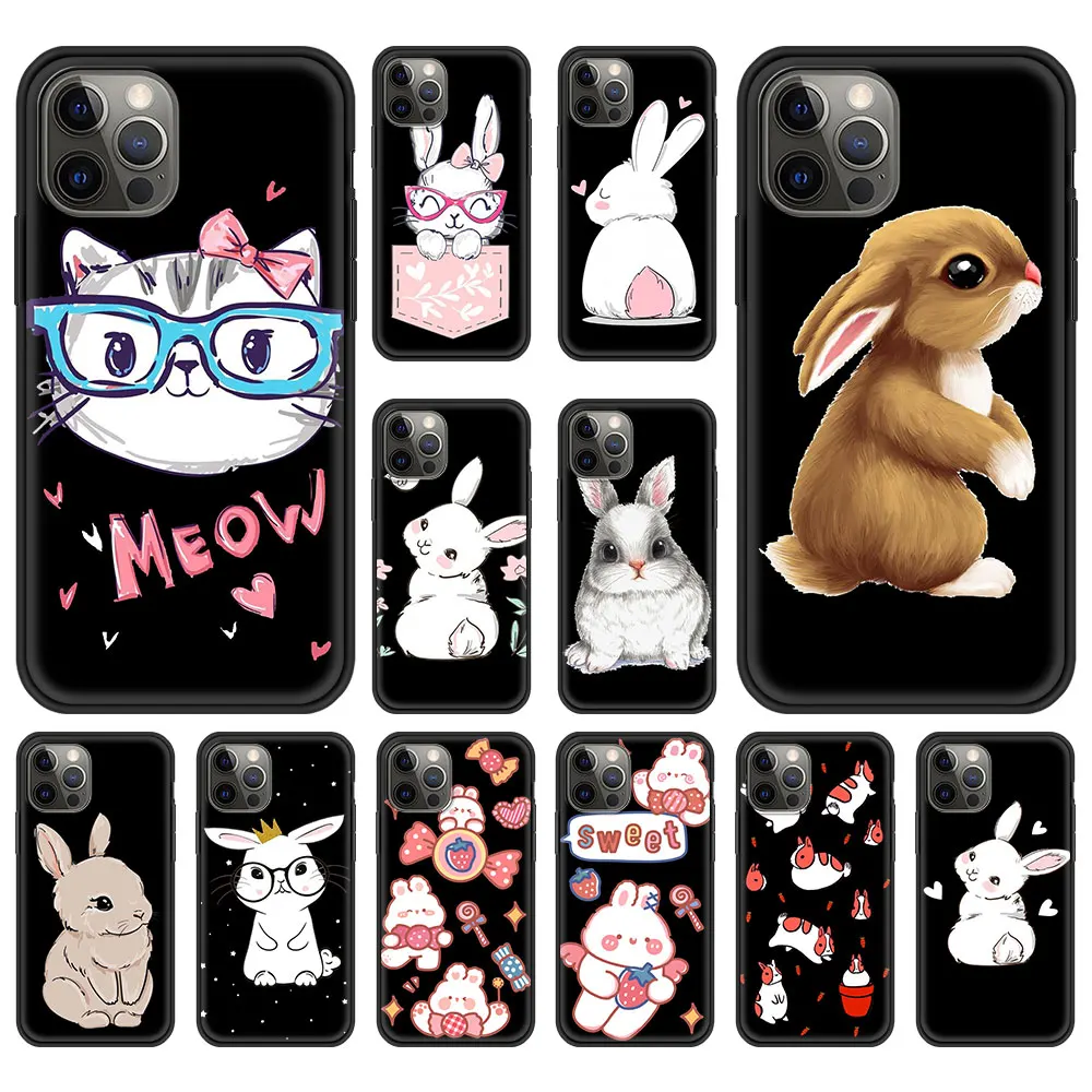 

Cute Rabbit Funny Cat Case for iPhone 13 11 12 Pro Max Phone Cover for iPhone 7 8 Plus SE2020 X XR XS Max Luxury Back Shell