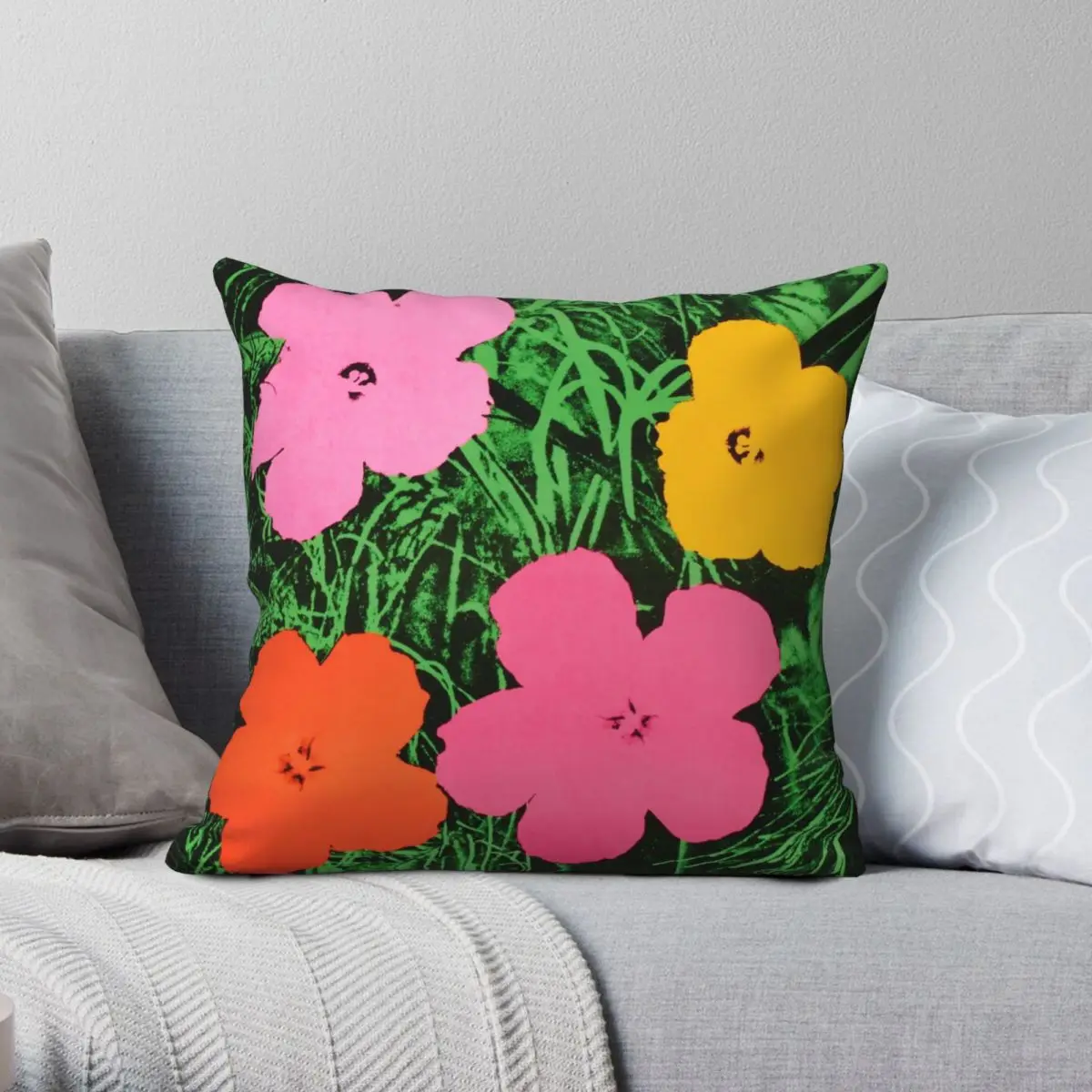 

Чехол для подушки с цветочным принтом из полиэстера и льна