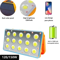 powerful portable spotlight usb rechargeable led cob work light with solar panels ip65 waterproof outdoor camping tent lantern