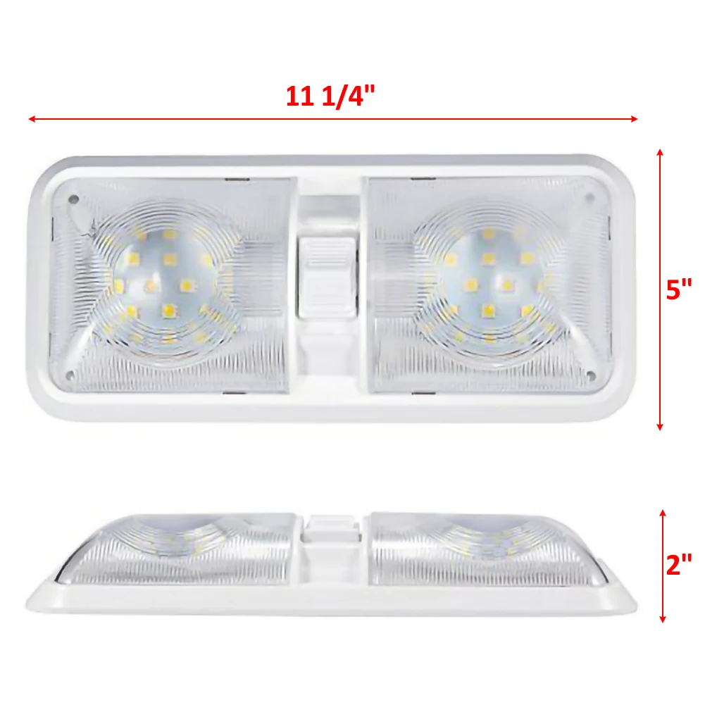 

12V 800lm 6000-6500K Ceiling Fixture RV LED Light Camper Trailer Marine Double Dome Light 48 LEDs Wholesale Quick delivery CSV