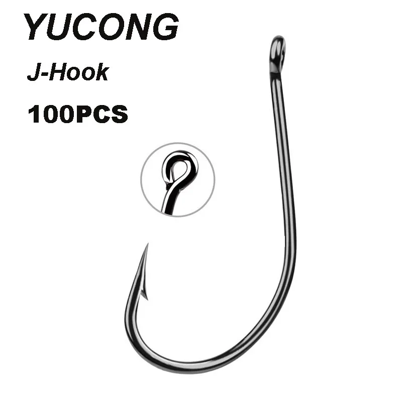 

YUCONG 100PCS/lot High Carbon Steel Single Hooks 1/0-7/0 Fishing J-Hooks Barbed Jig Hooks Carp Fishhooks Pesca Fishing Tackle