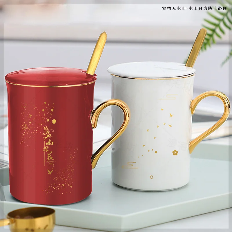 

Heaven Official’s Blessing Anime Cheng Hua Lian Xie Theme Pattern Ceramic Mug Cup Coffee Cup Gold Stamping Unisex Fashion Gifts