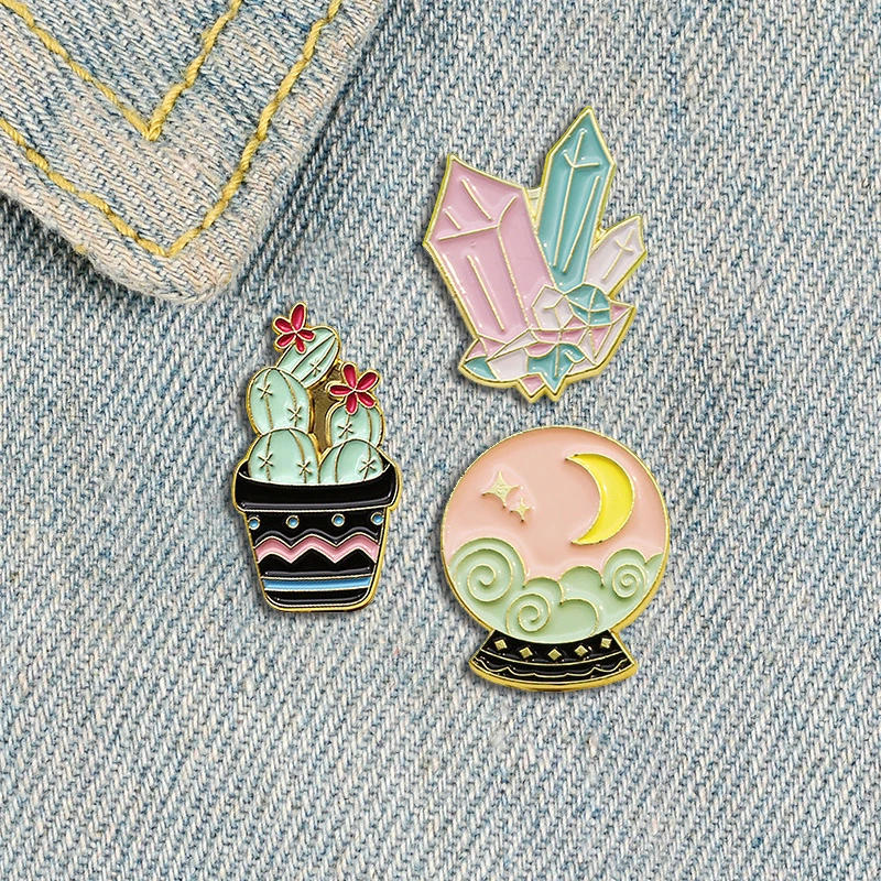 

XCMRYSP Pink Crystal Gem Badge Brooch Magic Moon Metal Enamel Lapel Pin Backpack Clothes Fashion Jewelry Gift for Kids