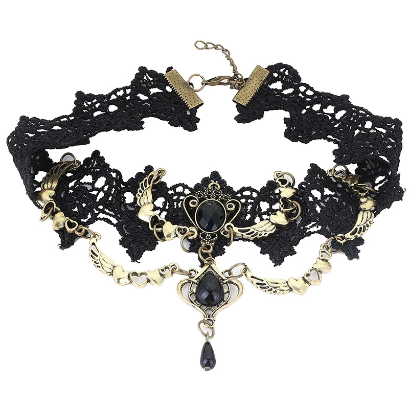 Женское колье чокер с черным кружевом в викторианском стиле|steampunk jewelry|neck choker