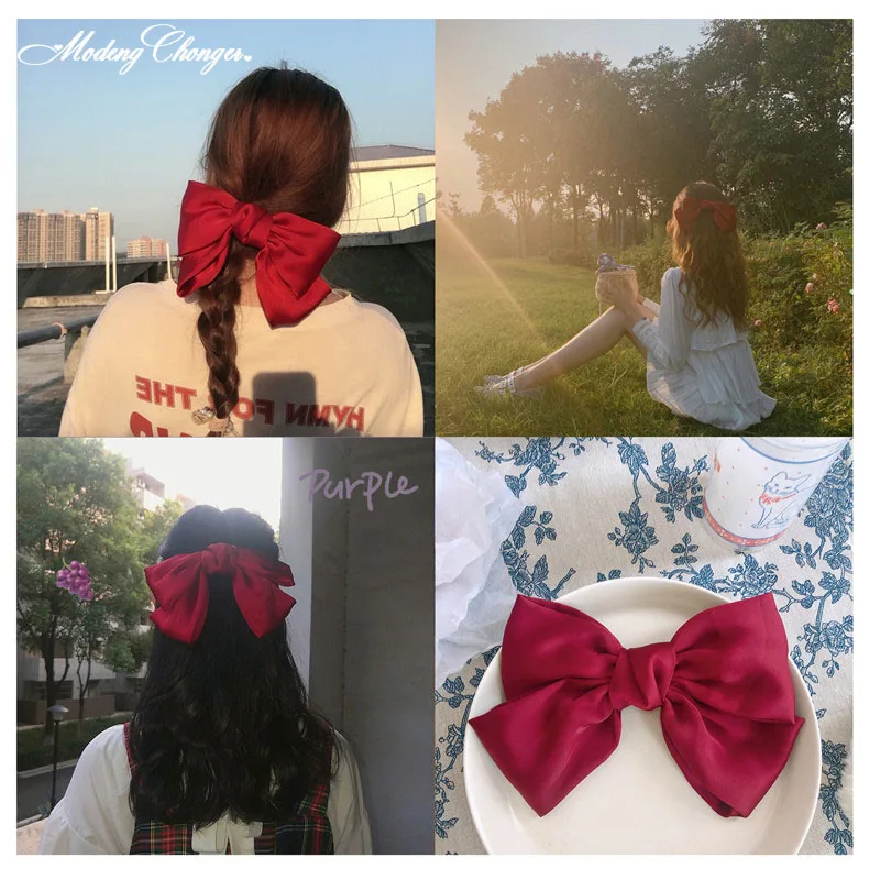 

2020 Soft Chiffon Hairgrips Fashion Hair Clip Barrette Big Large Bow For Woman Girls Satin Trendy Lady Hairpin Hair Accessories