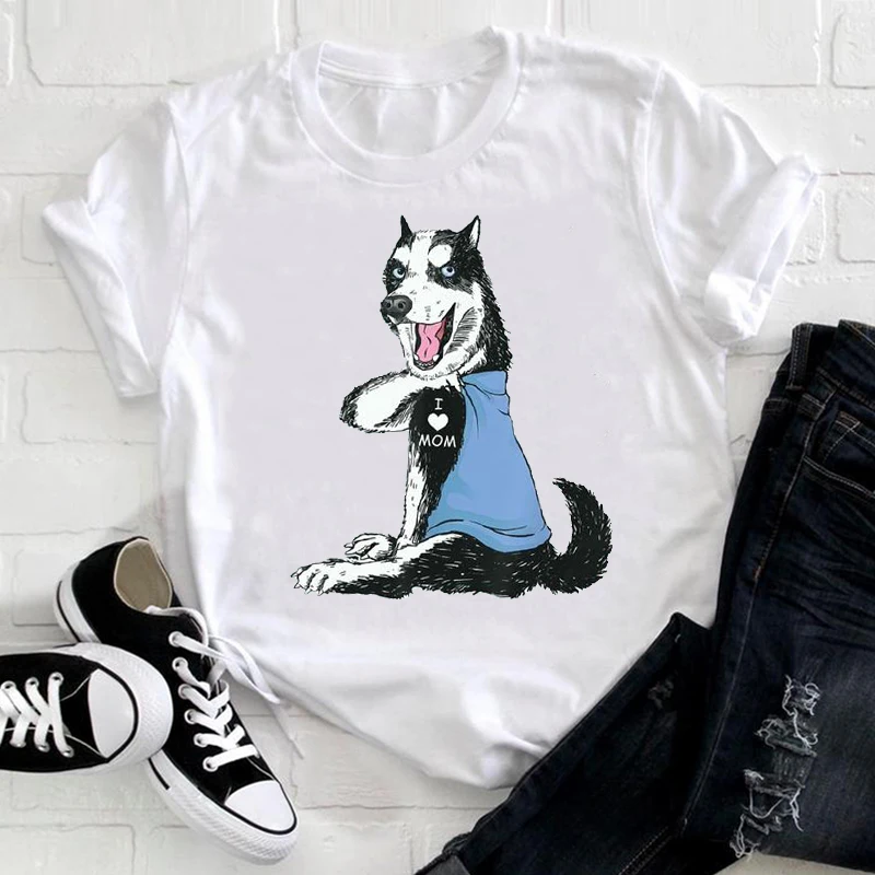 

Women Cute Dog Mom Printing Kawaii 90s Casual Printing Animal Clothes Print Tee Top Ladies Graphic Tshirt Female T-shirt