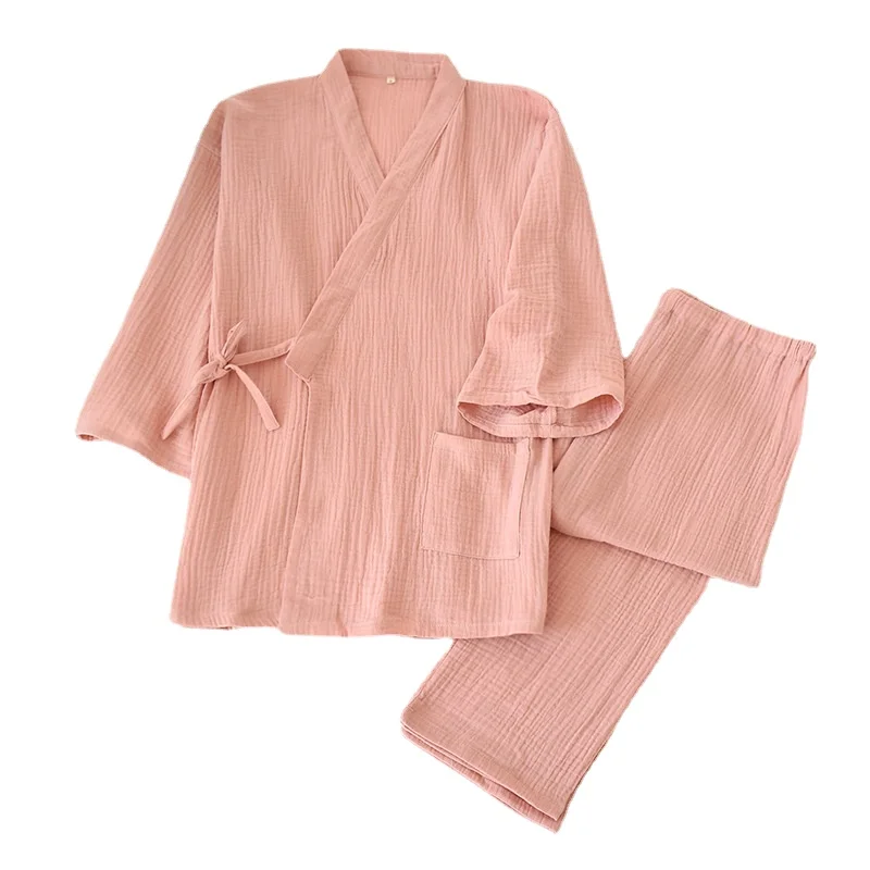 

Пижама с V-образным вырезом, Хлопковая пижама из крепа, Женский комплект из 2 предметов, двухслойная марлевая одежда для сна, топы для сна, Муж...