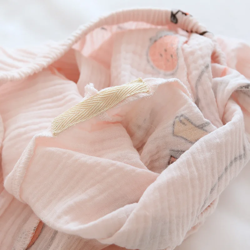 

New spring and summer ladies cotton double layer crepe cloth pajamas cute cartoon long-sleeved home service spring and autumn