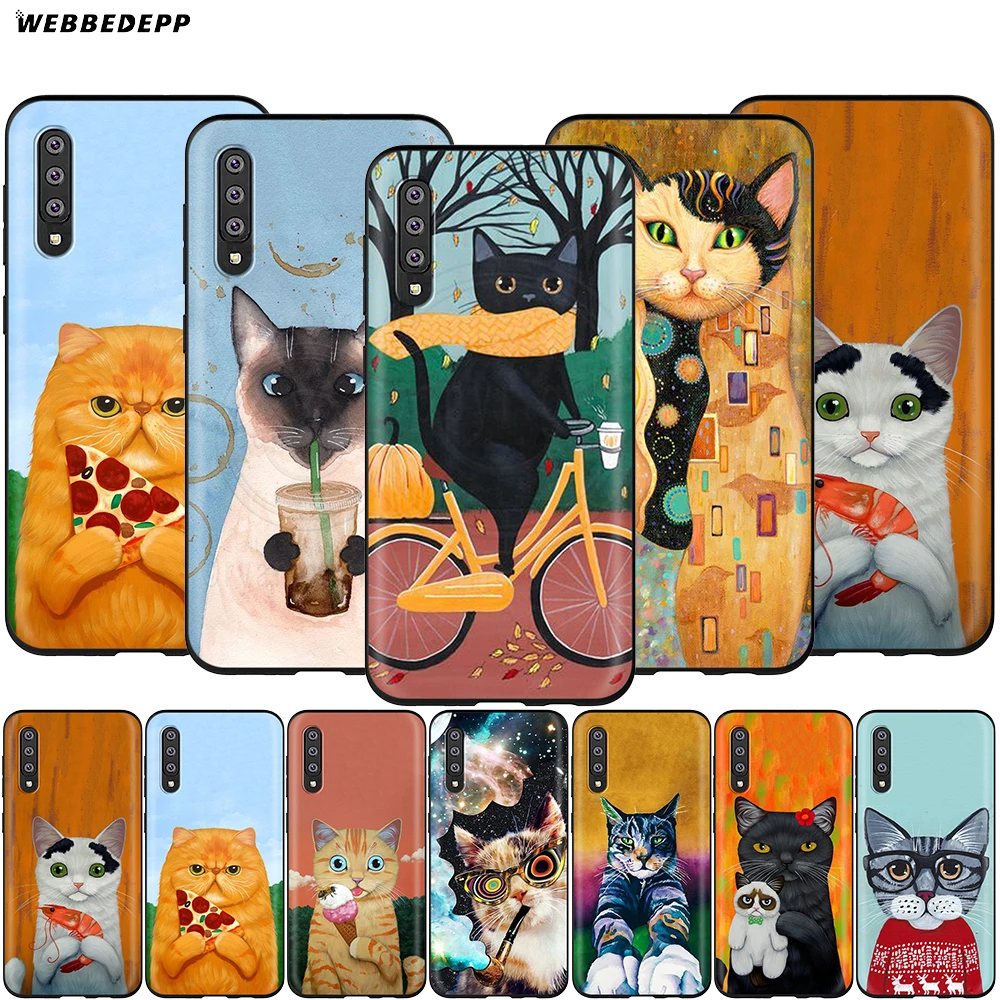 Webbedepp милый чехол с кошкой для Samsung Galaxy S7 S8 S9 S10 Plus Edge Note 10 8 9 A10 A20 A30 A40 A50 A60 A70|Бамперы|