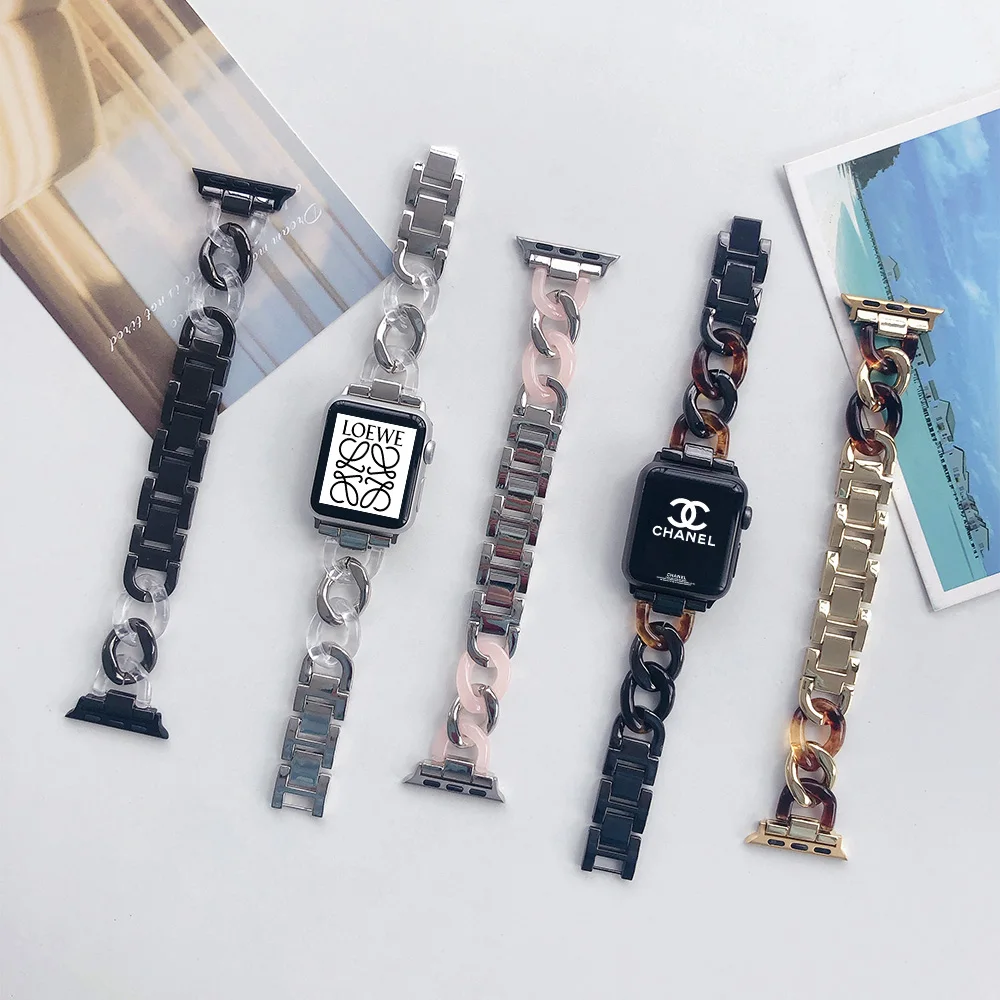 

Ремешок из нержавеющей стали для Apple Watch 44 мм, 40 мм, 42 мм, 38 мм, браслет из смолы для Apple Watch SE series 6, 5, 4, 3, 2, 1, ремешок