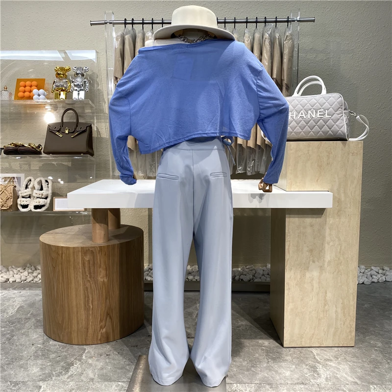 

Korean Fashion Wide Leg Sweatpants for Women 2021 New Pure Color High Waist Slimming Casual Pants Lady Thin Loose Trousers