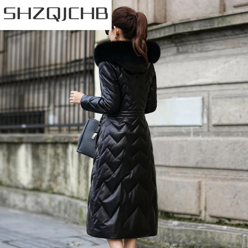 

Женское пальто из натуральной овчины SHZQ, куртка из натуральной кожи, Женское зимнее пуховое пальто, женская верхняя одежда с капюшоном из на...