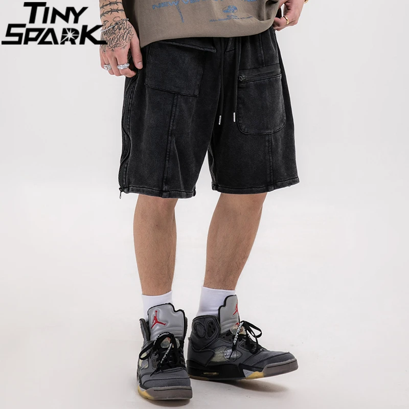 Мужские Винтажные шорты карго в стиле Харадзюку потертые черные джоггеры на