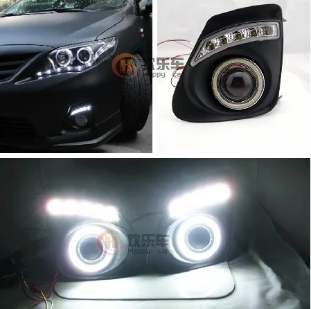 

special car for Toyota corolla 11-13 angel eyes led drl daytime running light Fog lamps highlighted Free shipping!!