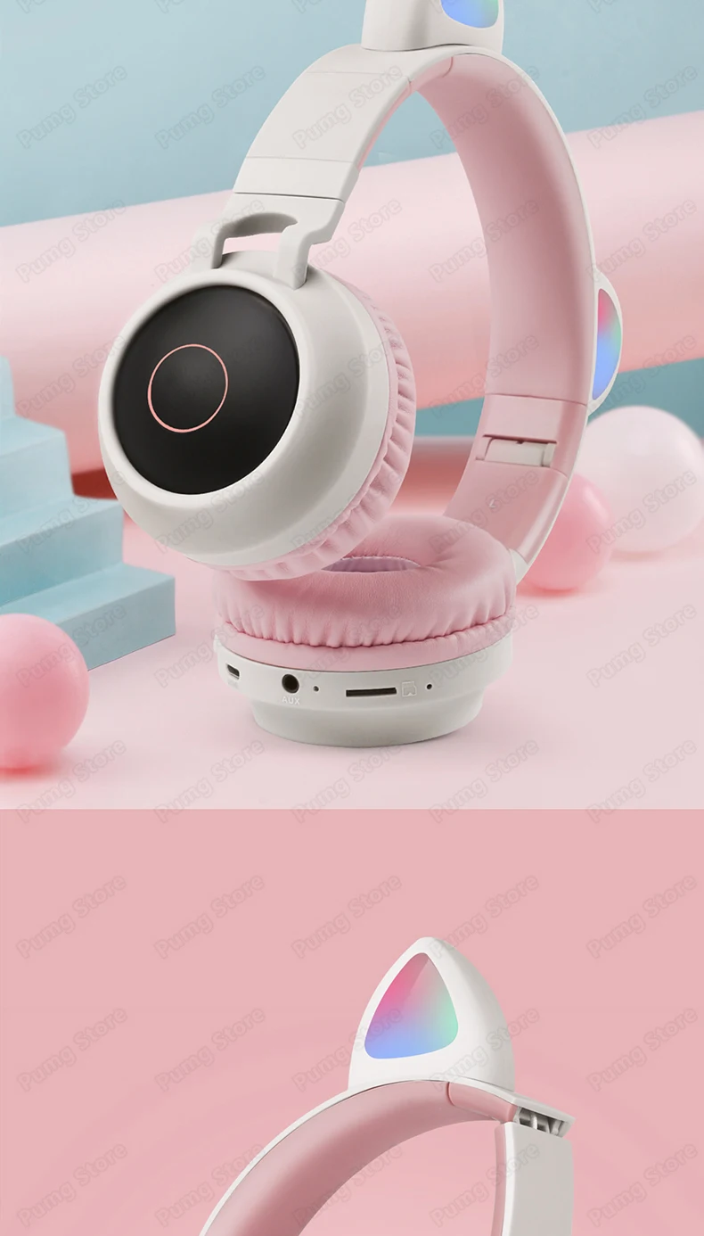Милый светодиодный Bluetooth 5,0, беспроводные наушники с кошачьими ушками для косплея, супер бас игровая гарнитура для музыки с микрофонами
